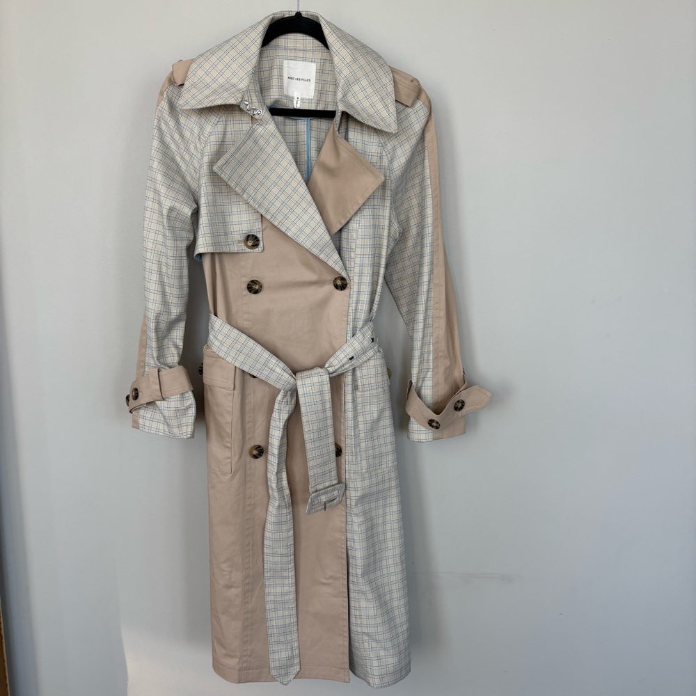 Avec‎ Les Filles Combo Plaid Double Breasted Trench Coat Size M